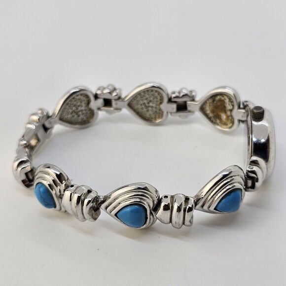 Park Lane 18MM Women's Watch Gray Tone Dial Turquoise Hearts Band 7" New Battery - Picture 11 of 16